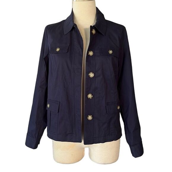 NWT Appleseed’s Navy Blue Button Up Cargo Jean Style Jacket Women’s Medium - Picture 1 of 9